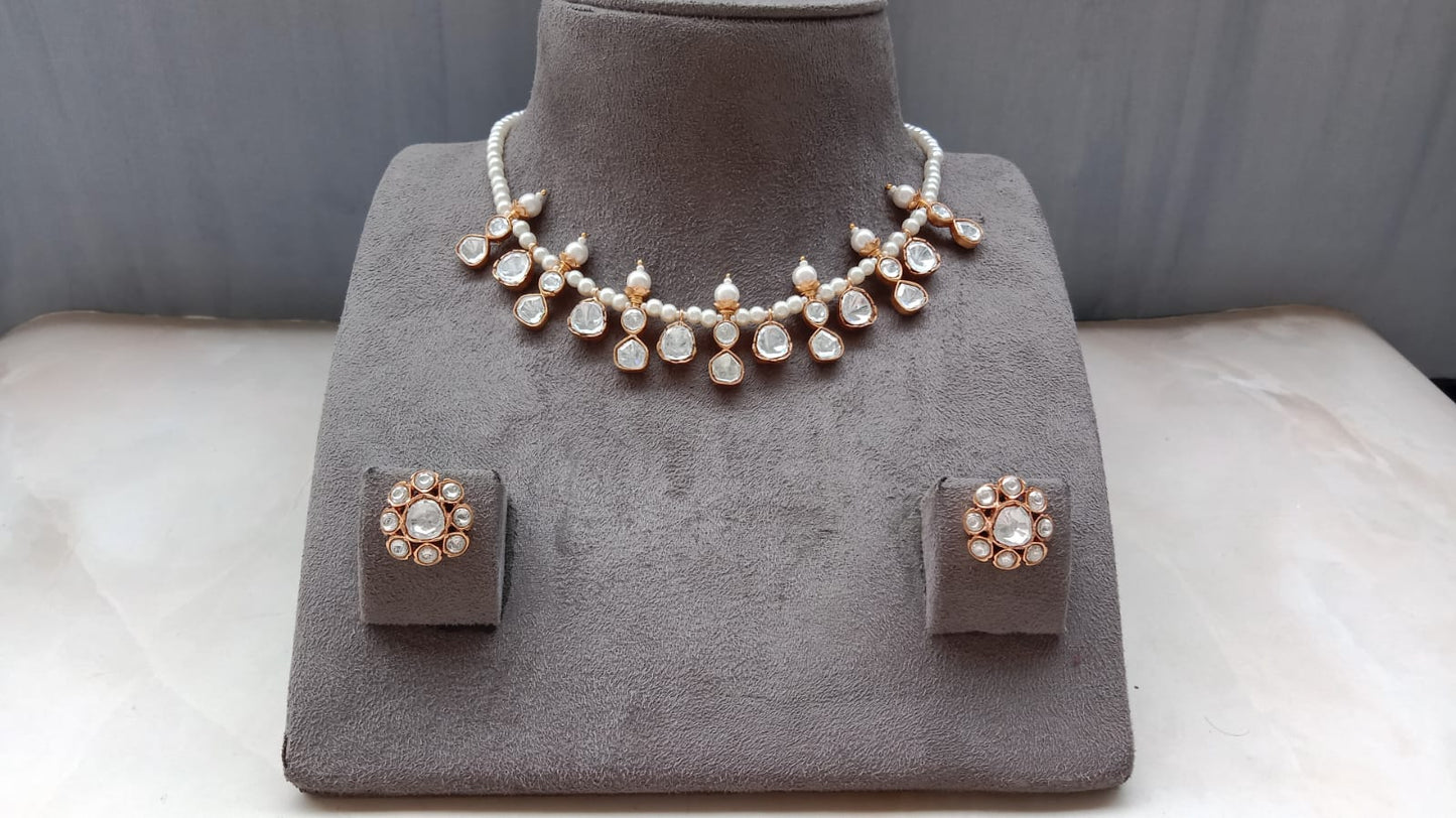 Elegant Polki Choker Necklace Set with Pearl Drops | Bridal & Party Wear Jewellery