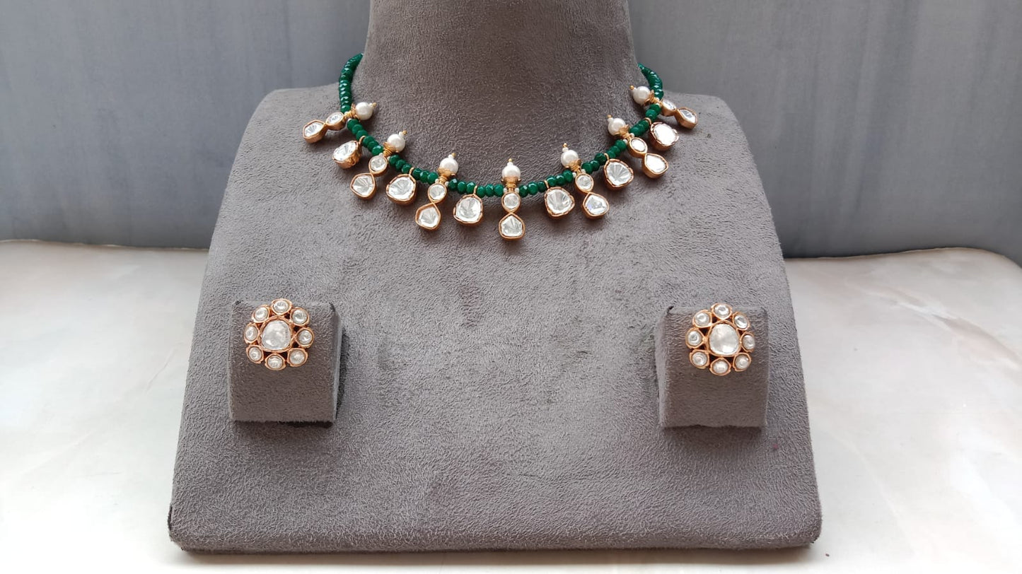Elegant Polki Choker Necklace Set with Pearl Drops | Bridal & Party Wear Jewellery