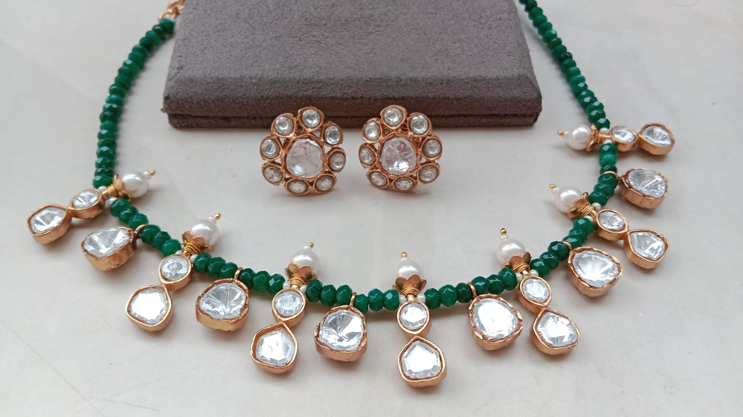 Elegant Polki Choker Necklace Set with Pearl Drops | Bridal & Party Wear Jewellery