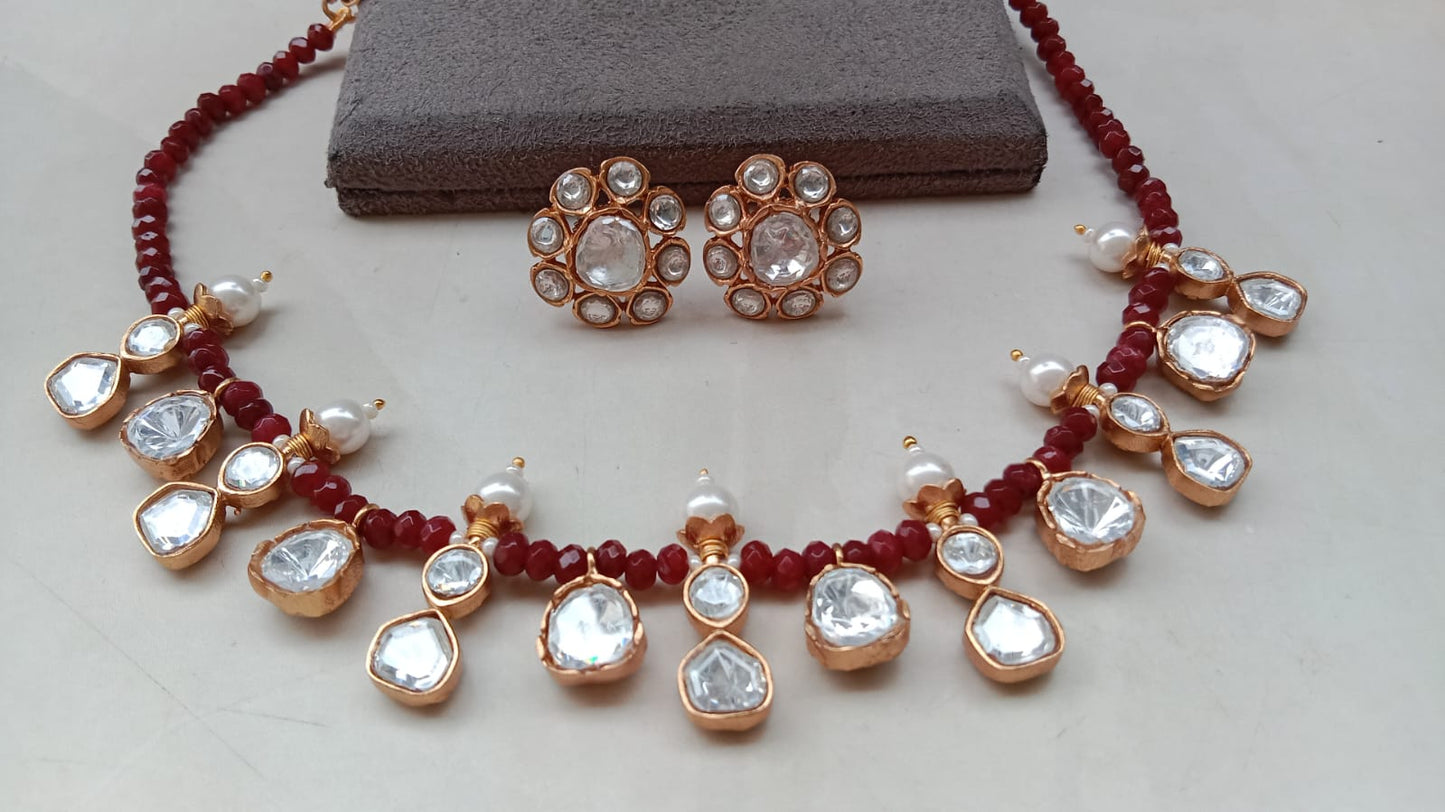 Elegant Polki Choker Necklace Set with Pearl Drops | Bridal & Party Wear Jewellery