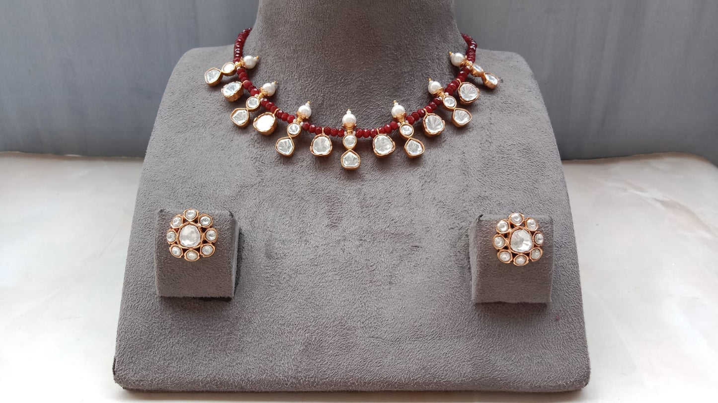 Elegant Polki Choker Necklace Set with Pearl Drops | Bridal & Party Wear Jewellery