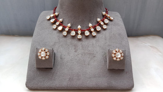 Elegant Polki Choker Necklace Set with Pearl Drops | Bridal & Party Wear Jewellery