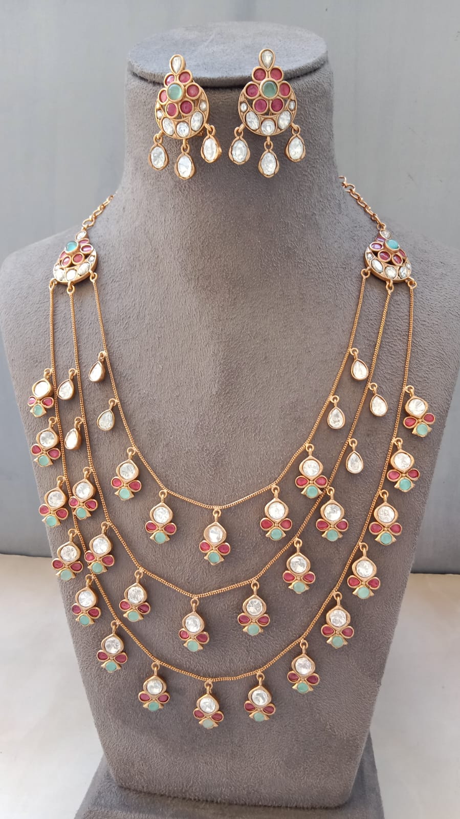 Royal Kundan Multi-Layer Necklace Set with Earrings – Gold Plated Bridal & Party Wear Jewellery