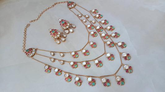 Royal Kundan Multi-Layer Necklace Set with Earrings – Gold Plated Bridal & Party Wear Jewellery