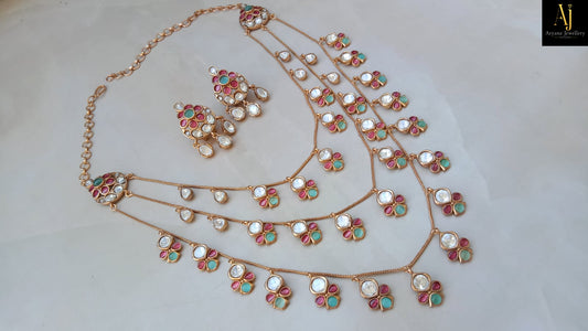 Royal Kundan Multi-Layer Necklace Set with Earrings – Gold Plated Bridal & Party Wear Jewellery