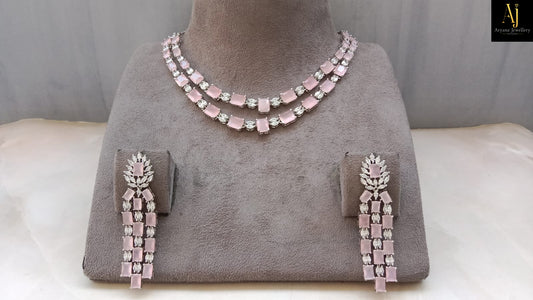 Luxury Blush Pink American Diamond Necklace Set