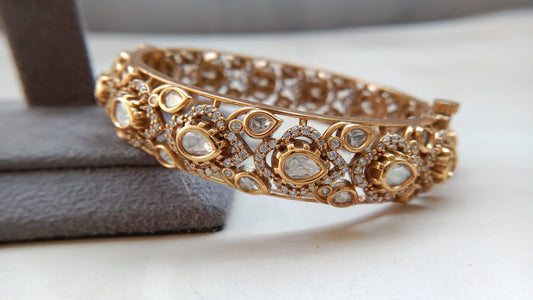 Elegant Gold Plated Designer Bracelet with Kundan & Sparkling Stone Detailing