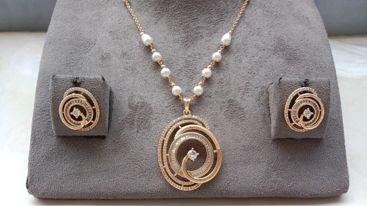 Gold Plated AD Pendant Set with Matching Earrings – Elegant Designer Jewellery Set