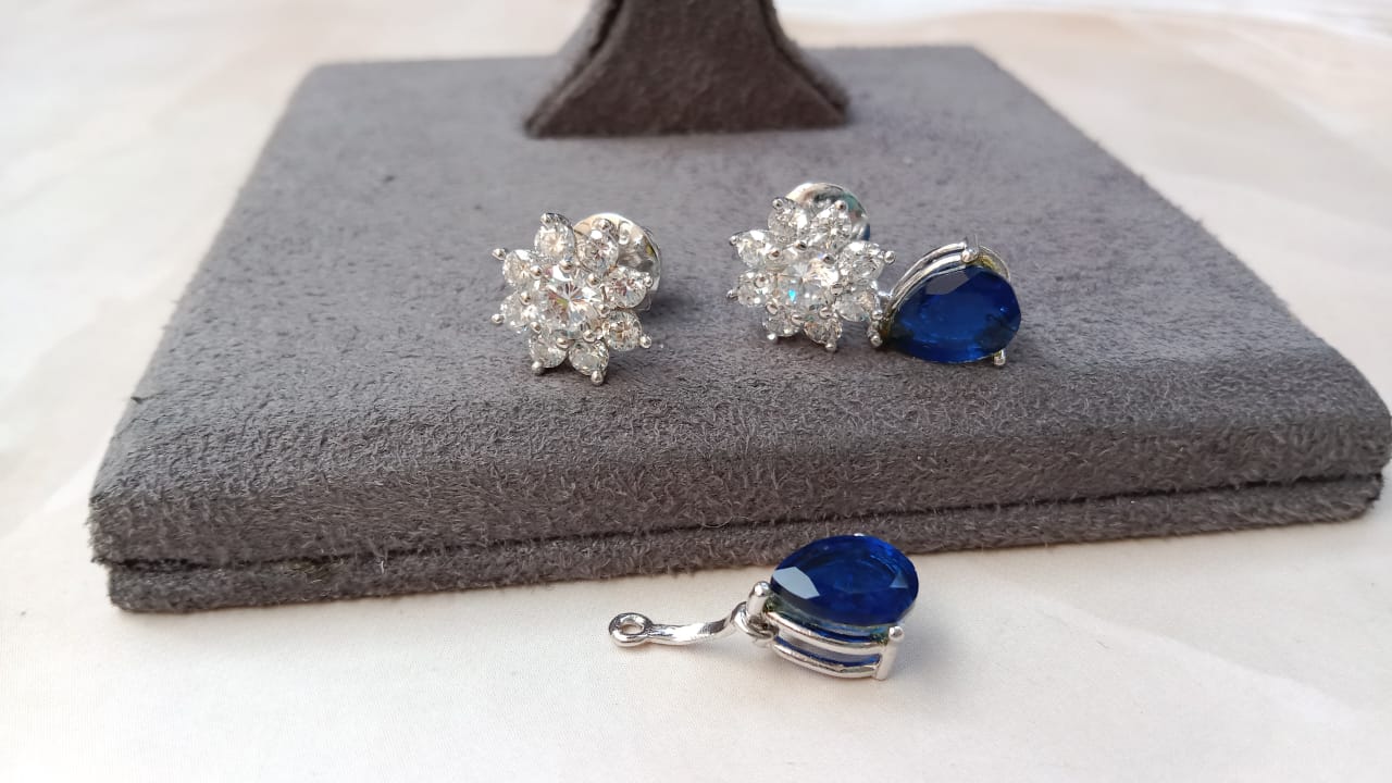 Sapphire Sterling silver Earrings with screw back