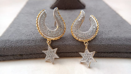 Luxury AD Star Design Gold Plated Statement Earrings | Party Wear Bridal Indian Jewellery