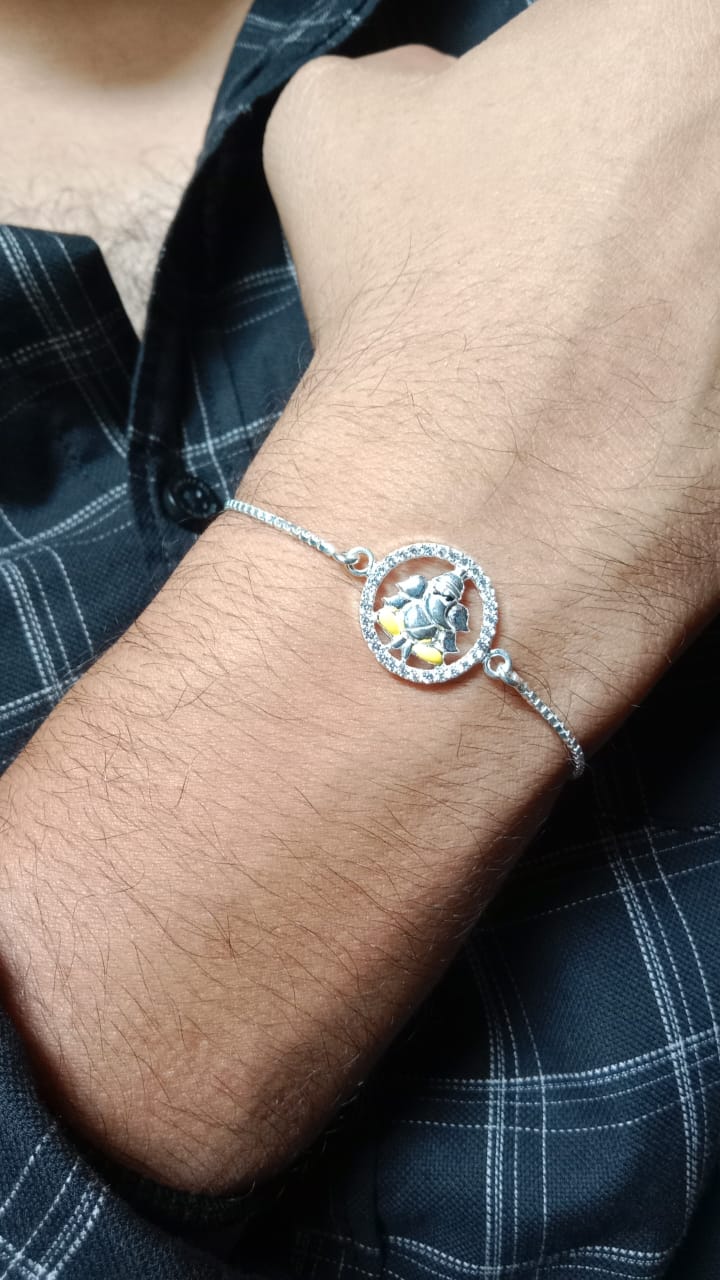 925 Pure silver Ganpati Rakhi (Yellow)